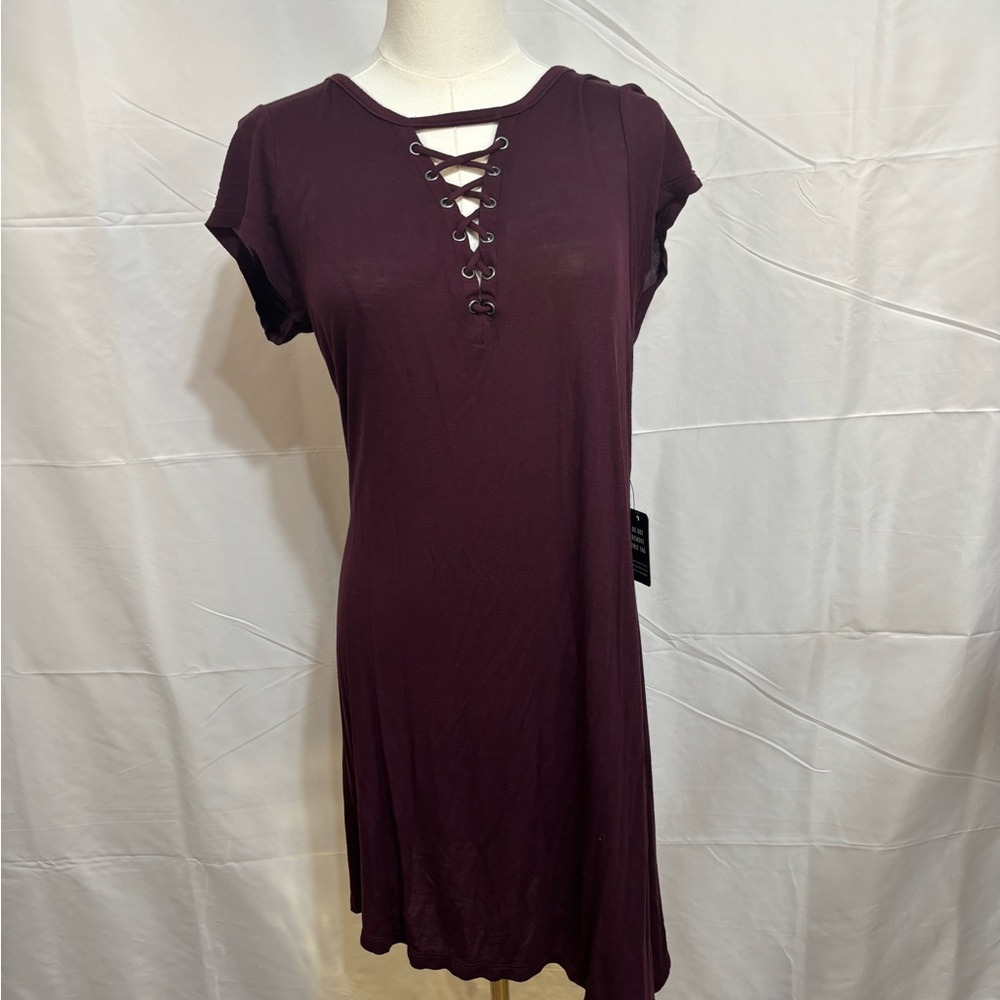 Express Burgundy Lace Up Swing Dress Medium‎ NWT